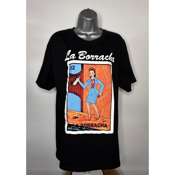 Alstyle Apparel & Activewear Tops - La Borracha 52 Mexican Card Loteria Drunk Woman Black T-Shirt Drinking Lady Beer